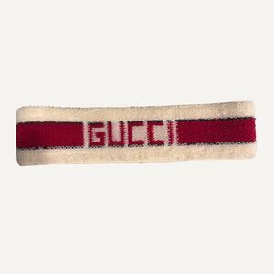 Gucci Elastic Logo Sweatband Headband White Red Striped One Size